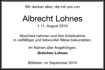 Traueranzeige von Albrecht Lohnes von Odenwälder Echo