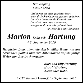 Traueranzeige von Marion Hartung von Echo-Zeitungen (Gesamtausgabe)