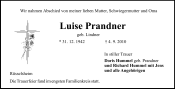 Traueranzeige von Luise Prandner von Rüsselsheimer Echo, Groß-Gerauer-Echo, Ried Echo