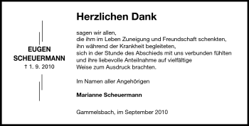 Traueranzeige von Eugen Scheuermann von Odenwälder Echo