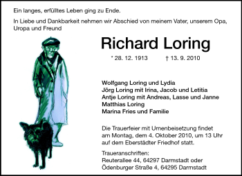 Traueranzeige von Richard Loring von Echo-Zeitungen (Gesamtausgabe)