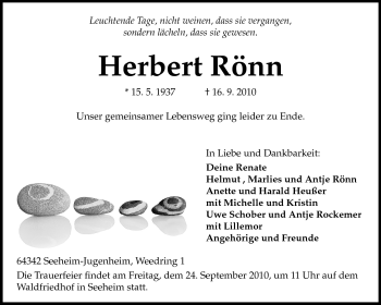 Traueranzeige von Herbert Rönn von Echo-Zeitungen (Gesamtausgabe)