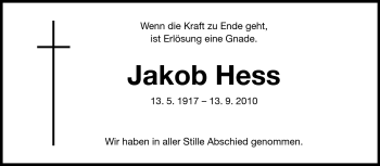Traueranzeige von Jakob Hess von Rüsselsheimer Echo, Groß-Gerauer-Echo, Ried Echo