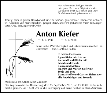 Traueranzeige von Anton Kiefer von Echo-Zeitungen (Gesamtausgabe)
