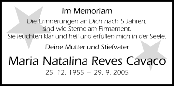 Traueranzeige von Maria Natalina Reves Cavaco von Darmstädter Echo, Odenwälder Echo, Rüsselsheimer Echo, Groß-Gerauer-Echo, Ried Echo