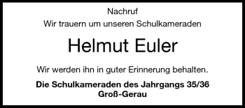 Traueranzeige von Helmut Euler von Rüsselsheimer Echo, Groß-Gerauer-Echo, Ried Echo