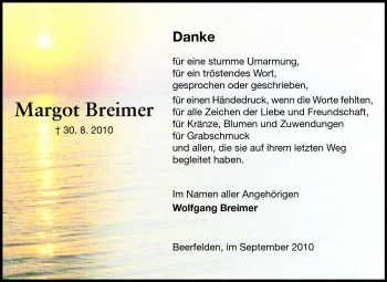 Traueranzeige von Margot Breimer von Odenwälder Echo