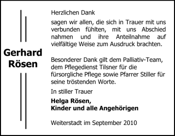 Traueranzeige von Gerhard Rösen von Echo-Zeitungen (Gesamtausgabe)