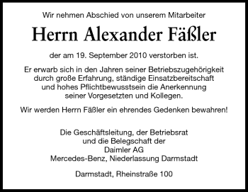 Traueranzeige von Alexander Fäßler von Echo-Zeitungen (Gesamtausgabe)