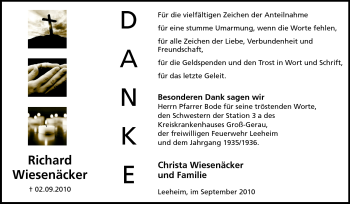 Traueranzeige von Richard Wiesenäcker von Rüsselsheimer Echo, Groß-Gerauer-Echo, Ried Echo