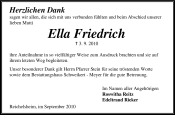 Traueranzeige von Ella Friedrich von Odenwälder Echo