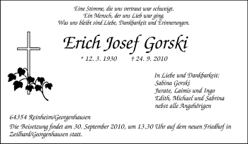 Traueranzeige von Erich Josef Gorski von Echo-Zeitungen (Gesamtausgabe)