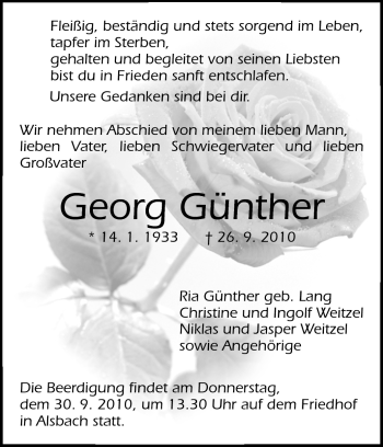 Traueranzeige von Georg Günther von Echo-Zeitungen (Gesamtausgabe)