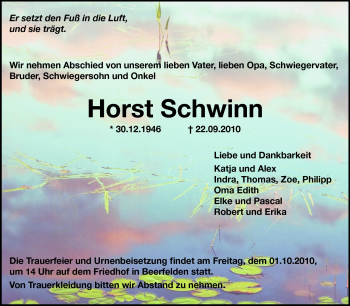 Traueranzeige von Horst Schwinn von Odenwälder Echo