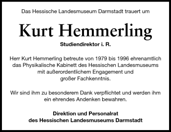 Traueranzeige von Kurt Hemmerling von Echo-Zeitungen (Gesamtausgabe)