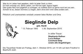 Traueranzeige von Sieglinde Delp von Echo-Zeitungen (Gesamtausgabe)