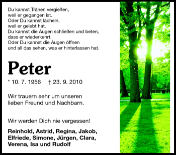Traueranzeige von Peter - von Echo-Zeitungen (Gesamtausgabe)