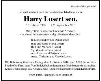 Traueranzeige von Harry Losert von Starkenburger Echo