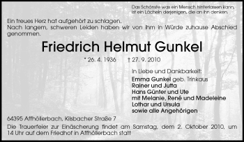 Traueranzeige von Friedrich Helmut Gunkel von Echo-Zeitungen (Gesamtausgabe)