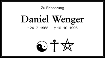 Traueranzeige von Daniel Wenger von Darmstädter Echo, Odenwälder Echo, Rüsselsheimer Echo, Groß-Gerauer-Echo, Ried Echo
