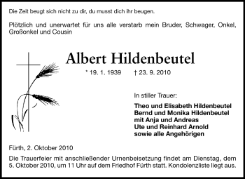 Traueranzeige von Albert Hildenbeutel von Starkenburger Echo