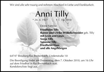 Traueranzeige von Anni Tilly von Odenwälder Echo