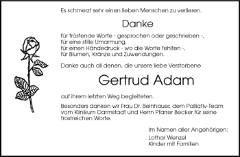 Traueranzeige von Gertrud Adam von Echo-Zeitungen (Gesamtausgabe)