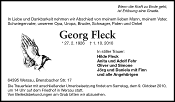 Traueranzeige von Georg Fleck von Echo-Zeitungen (Gesamtausgabe)
