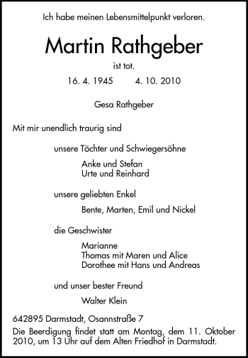 Traueranzeige von Martin Rathgeber von Echo-Zeitungen (Gesamtausgabe)