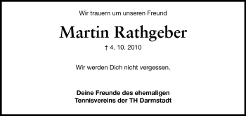 Traueranzeige von Martin Rathgeber von Echo-Zeitungen (Gesamtausgabe)