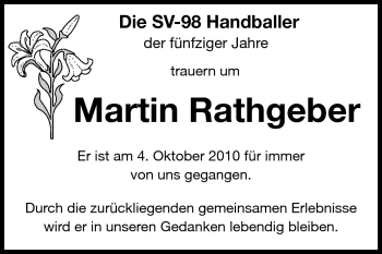 Traueranzeige von Martin Rathgeber von Echo-Zeitungen (Gesamtausgabe)