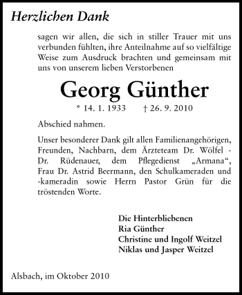 Traueranzeige von Georg Günther von Darmstädter Echo, Odenwälder Echo, Rüsselsheimer Echo, Groß-Gerauer-Echo, Ried Echo