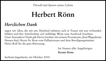 Traueranzeige von Herbert Rönn von Echo-Zeitungen (Gesamtausgabe)