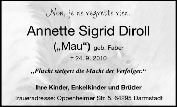 Traueranzeige von Annette Sigrid Diroll von Echo-Zeitungen (Gesamtausgabe)
