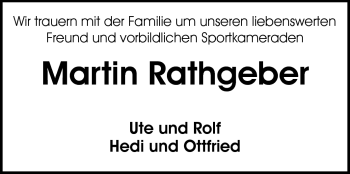 Traueranzeige von Martin Rathgeber von Darmstädter Echo, Odenwälder Echo, Rüsselsheimer Echo, Groß-Gerauer-Echo, Ried Echo