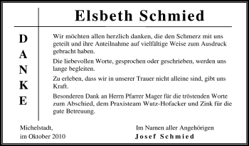 Traueranzeige von Elsbeth Schmied von Odenwälder Echo