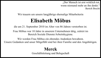 Traueranzeige von Elisabeth Möbus von Echo-Zeitungen (Gesamtausgabe)