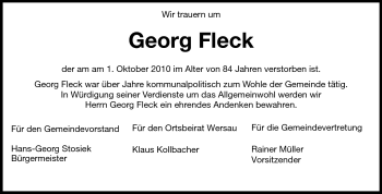 Traueranzeige von Georg Fleck von Odenwälder Echo