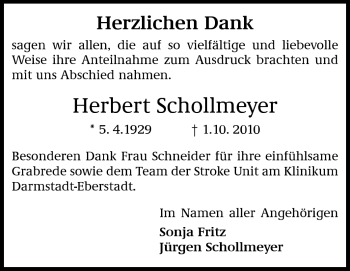 Traueranzeige von Herbert Schollmeyer von Echo-Zeitungen (Gesamtausgabe)