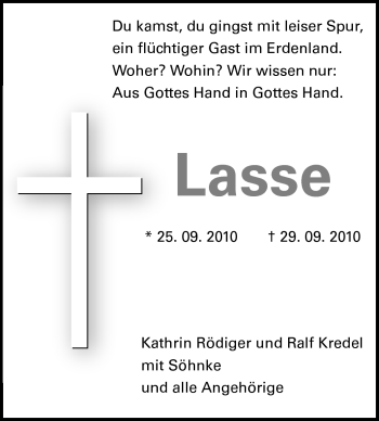 Traueranzeige von Lasse - von Odenwälder Echo