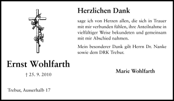 Traueranzeige von Ernst Wohlfarth von Rüsselsheimer Echo, Groß-Gerauer-Echo, Ried Echo
