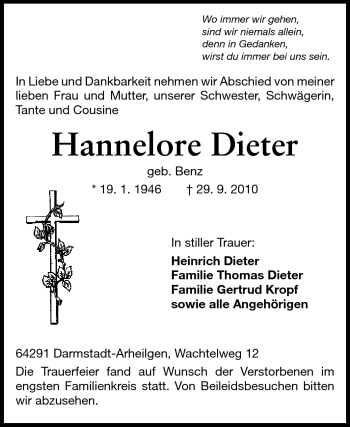 Traueranzeige von Hannelore Dieter von Echo-Zeitungen (Gesamtausgabe)