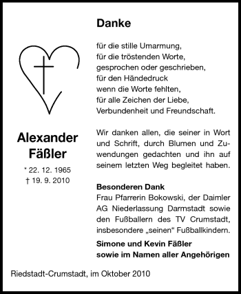 Traueranzeige von Alexander Fäßler von Echo-Zeitungen (Gesamtausgabe)