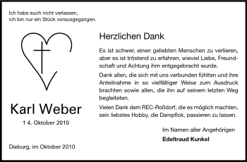 Traueranzeige von Karl Weber von Echo-Zeitungen (Gesamtausgabe)
