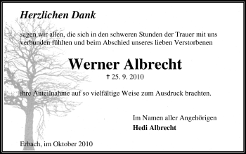Traueranzeige von Werner Albrecht von Odenwälder Echo