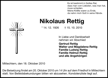 Traueranzeige von Nikolaus Rettig von Starkenburger Echo