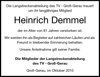 Traueranzeige von Heinrich Demmel von Rüsselsheimer Echo, Groß-Gerauer-Echo, Ried Echo