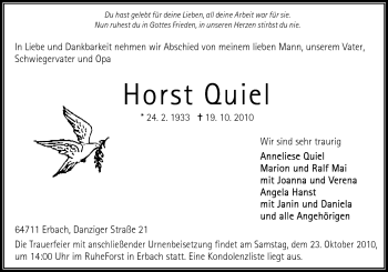 Traueranzeige von Horst Quiel von Odenwälder Echo