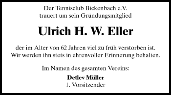 Traueranzeige von Ulrich H. W. Eller von Echo-Zeitungen (Gesamtausgabe)
