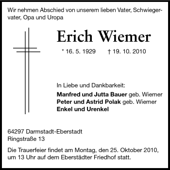 Traueranzeige von Erich Wiemer von Echo-Zeitungen (Gesamtausgabe)